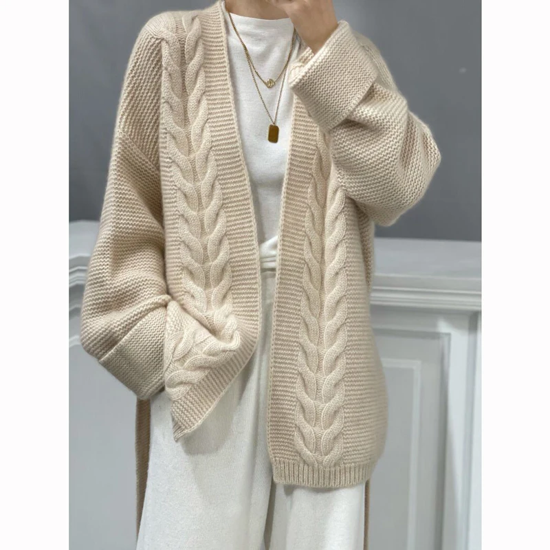 Women's 100% Cashmere Cardigan Autumn Winter Loose Sweater