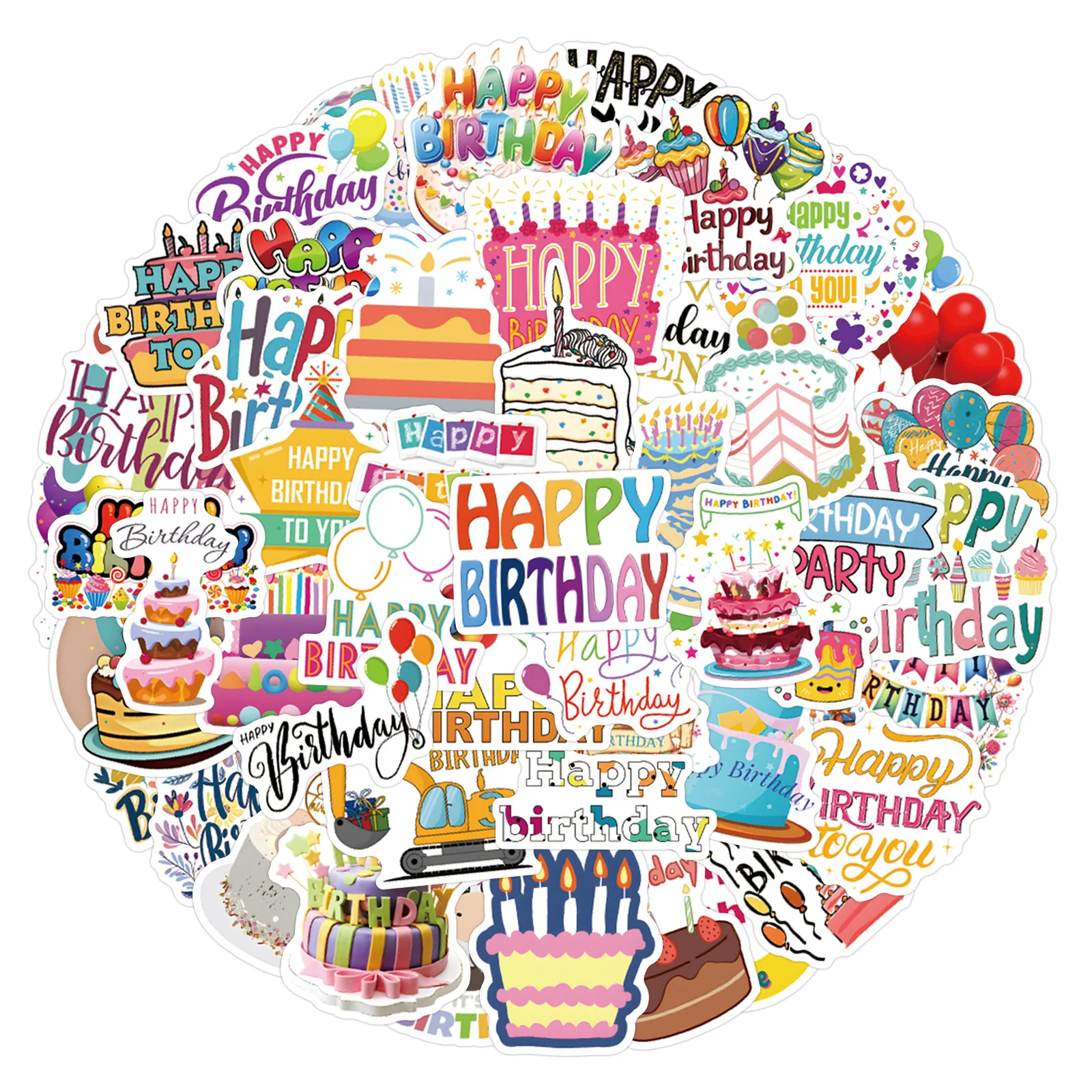 

55/110PCS New Happy Birthday Graffiti Stickers Cartoon Creative Decoration DIY Suitcase Laptop Mobile Stickers Decals Toys