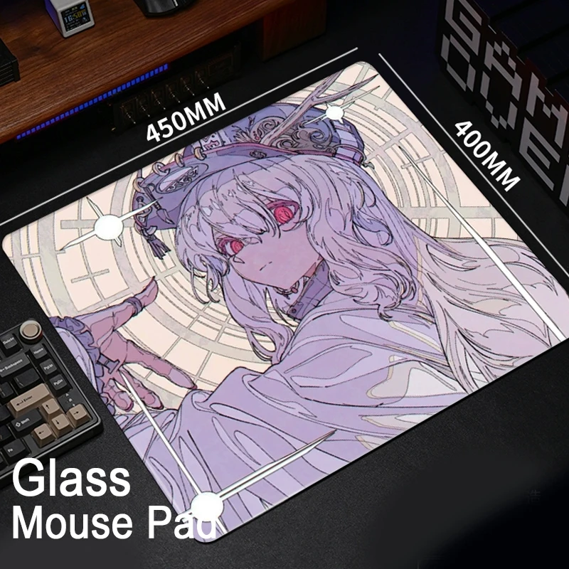 

Стеклянный игровой коврик для мыши в стиле ретро для девочек в стиле аниме — твердый закаленный фотоэлектрический мультяшный коврик XXL с милой поверхностью для FPS eSports и ПК Gaming