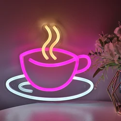 1PC Coffee Cup Wall LED Art Neon Sign 5V USB Powered Night Light For Room Coffee Shop Party Decoration 8.74''*7.56''