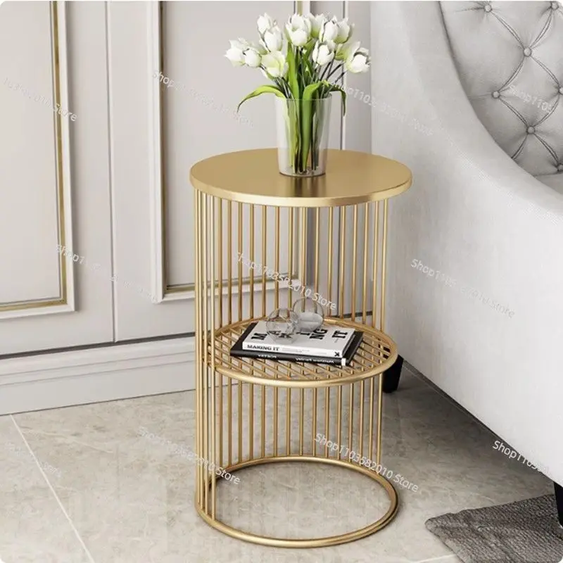 Modern Metal Side Table Round Accent Table with Open Storage Stylish End Table for Living Room Bedroom