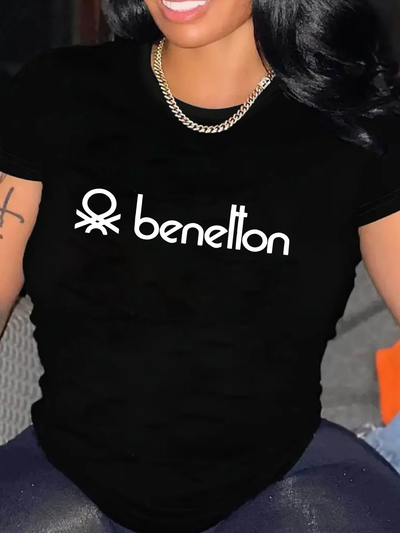 

BENETTON Women's T-Shirt Cotton Tees Luxury Brand T-shirt Short Sleeve Y2k Tops Women T-shirt Unisex Summer Clothing Streetwear