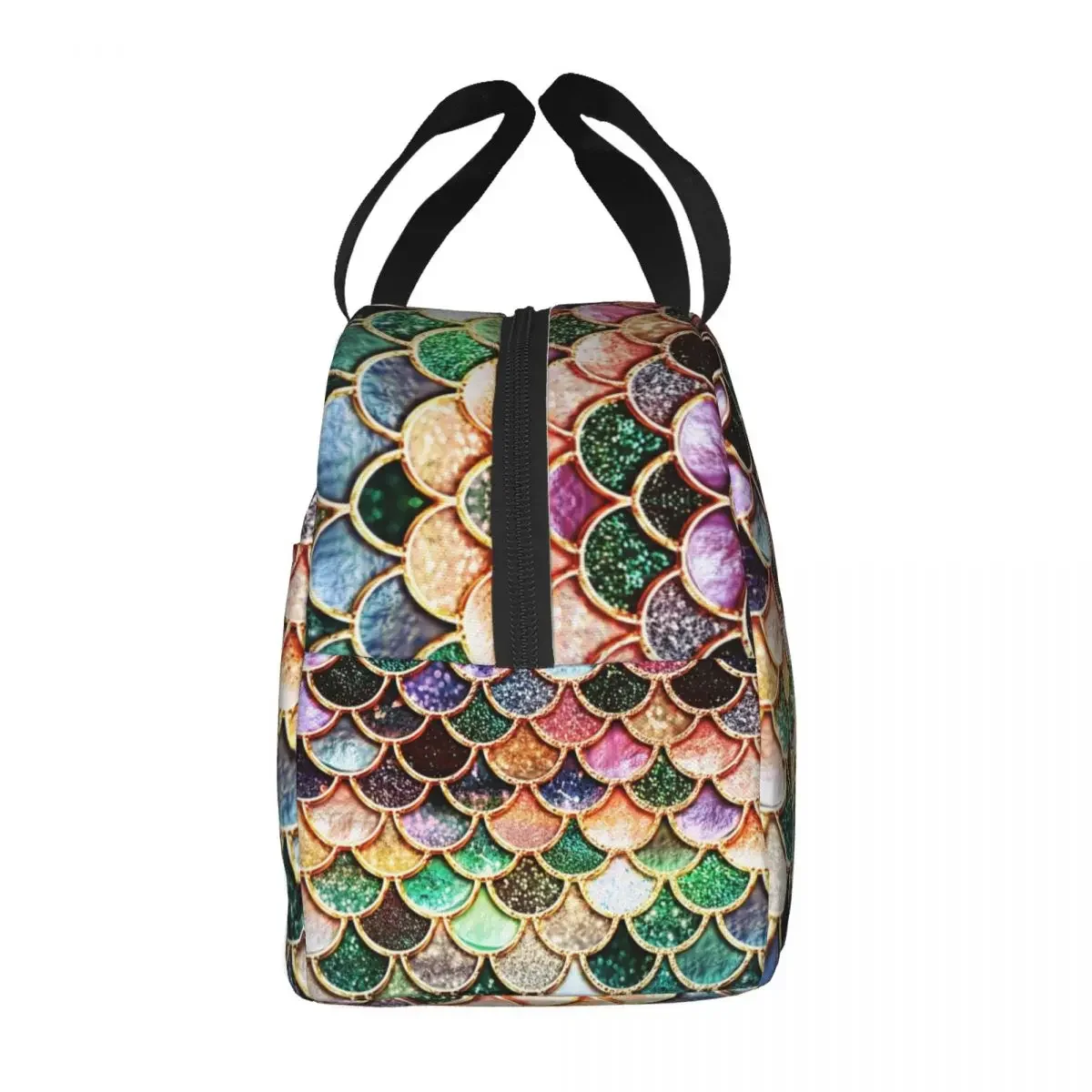 Copper Green Gold Pink Sparkle Glitter Mermaid Scales Insulated Lunch Bags for School Thermal Cooler Bento Box Women Children