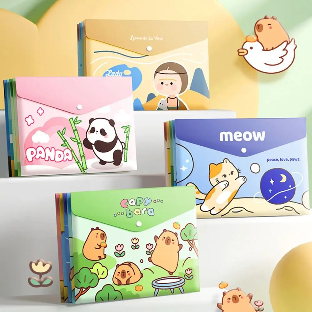 Carpetas de archivos portátiles Kawaii A4, bolsa de documentos de animales de dibujos animados, organizador de papel de prueba impermeable de gran