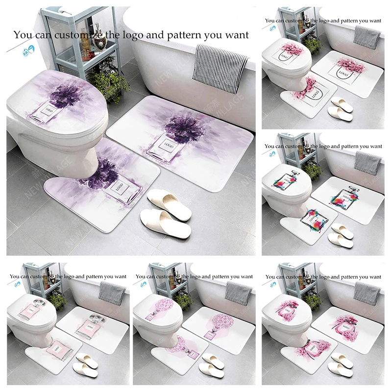 Fashion perfume bottle series bath mat three piece bathroom mat bathroom products can be customized logo pattern