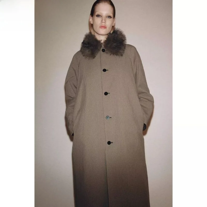 

Double-Sided Wear Artificial Fur Effect Coat New Autumn 2025 Women's Faion ZW Series Warm Long Sve Straight Cut Coat