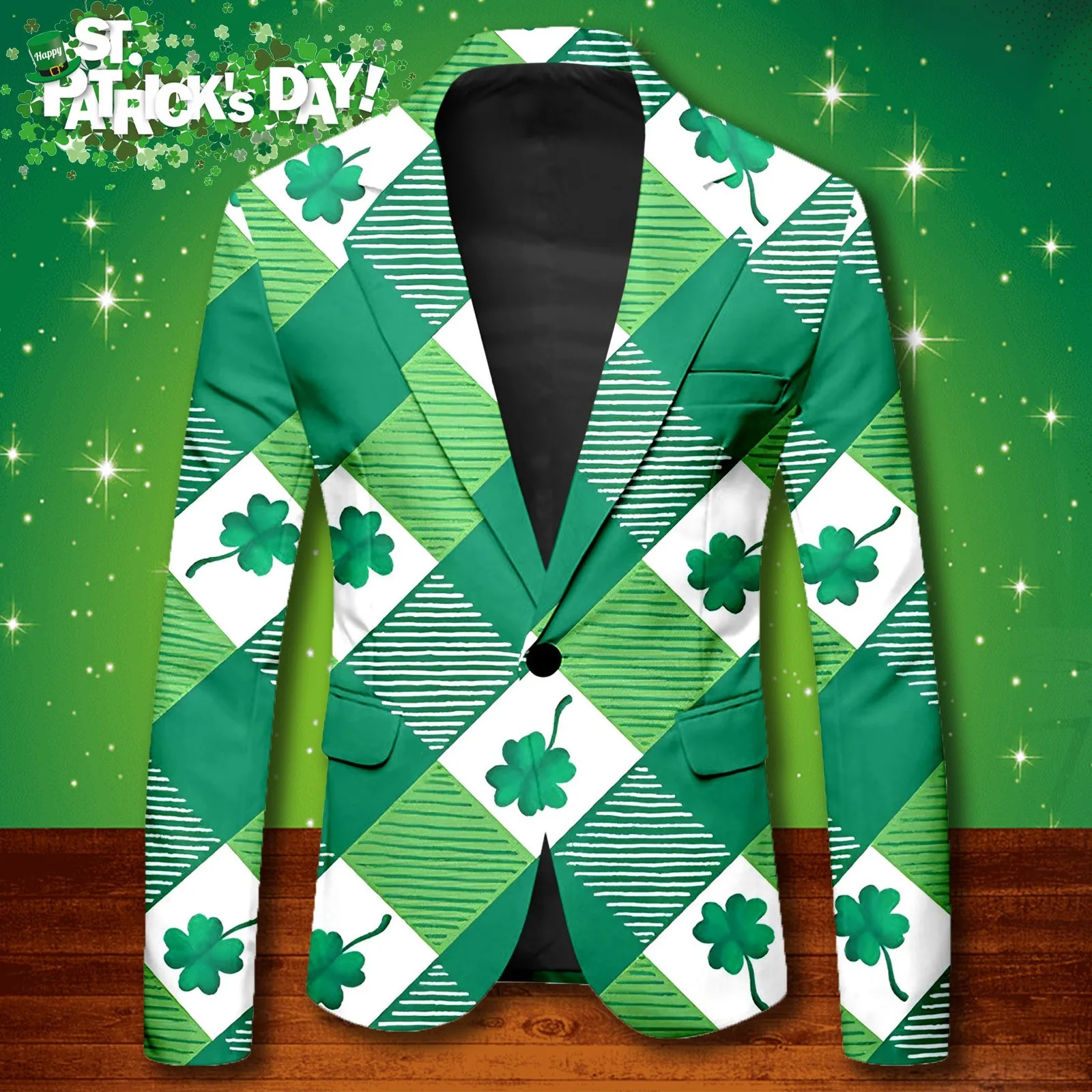 Male St Patricks Day Long Sleeve Jacket With Printed Buttons And Multiple Pockets For Holiday Party Events Coat Fashion Silm