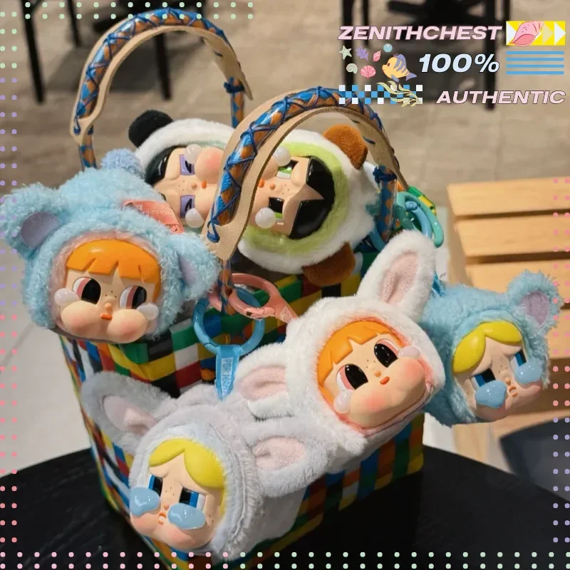 오리지널 POP MART 크라이베이비 × 파워퍼프 걸즈 시리즈 블라인드 박스 비닐 페이스 키체인 재미있는 미니 액션 인형 선물용