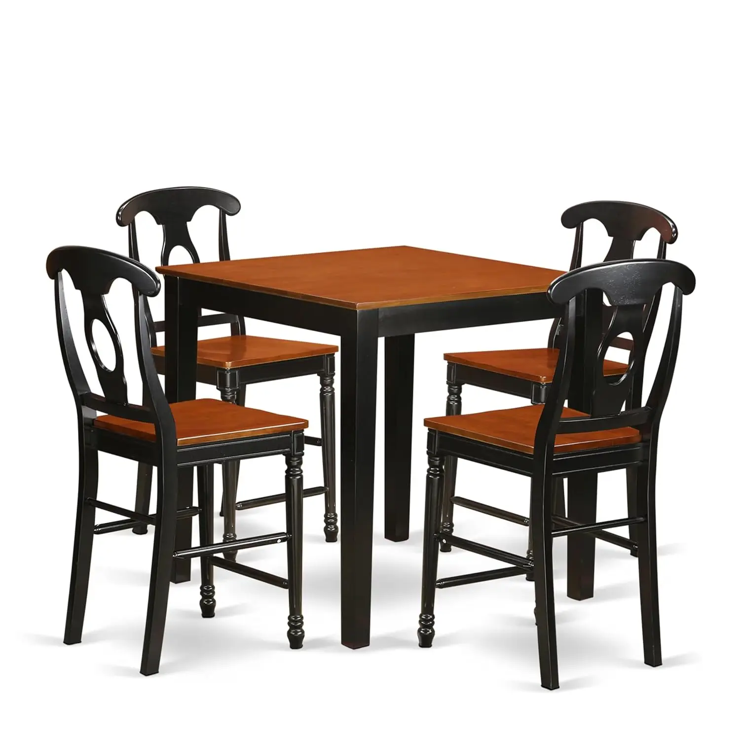 Counter Height Pub Set 5 Piece Square Dining Table & 4 Chairs 36x36 Inch Black & Cherry, Customized