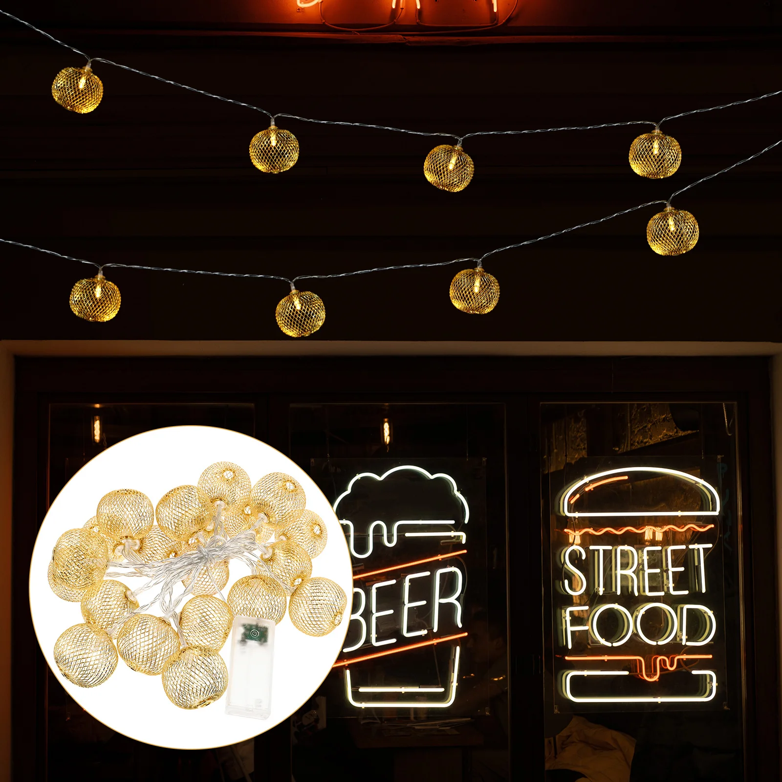 

1Pcs Iron Craft Decorative Lantern String Light Round Shape Festival Xmas Hanging Lamp Party Lighting Decorative String Light