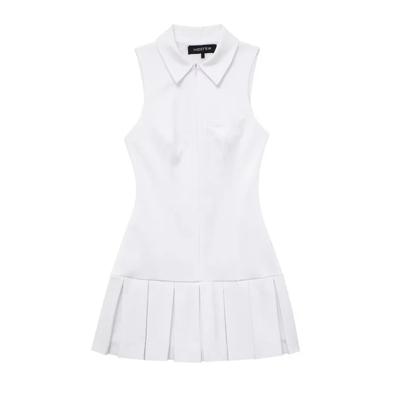 2024 Wholesale of women's clothing for foreign trade European and American college style white wide pleated shirt style dress