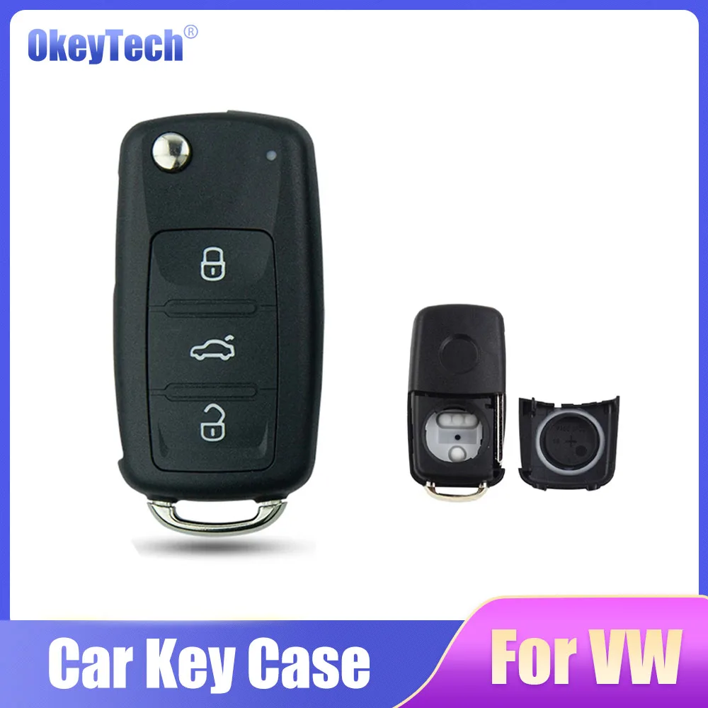 Okeytec 3BT Flip Folding Remote Control Car Key Shell Cover Replacement For VW Golf Mk6 Tiguan Polo Passat CC SEAT Skoda Octavia