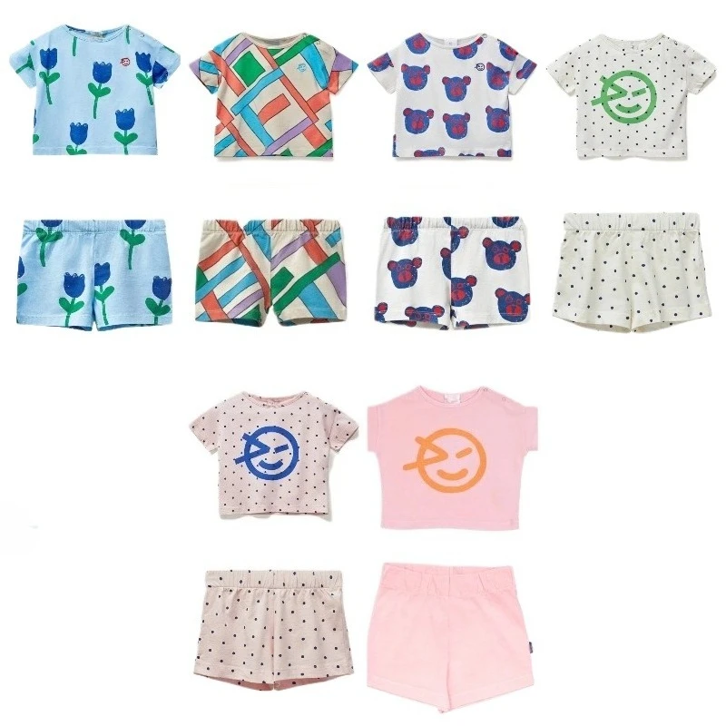 Baby T-shirt and Shorts Set Spring/Summer New Design Boys and Girls Cartoon Print Homewear Set  Children's Top and Bloomers
