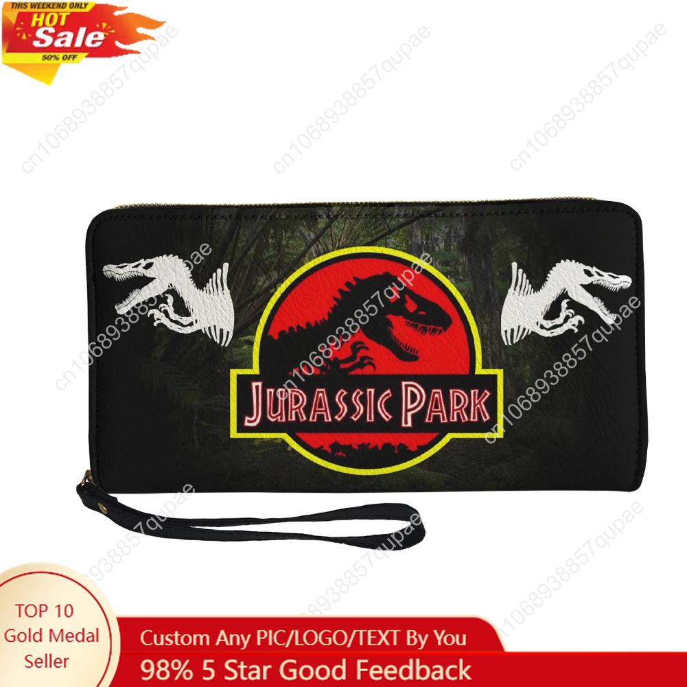 

Jurassic Park Dinosaur Anime Cartoon Custom Wallet Purse Mens Womens Zipper Long Wallets Double Print Portable Wallet Gift Bag