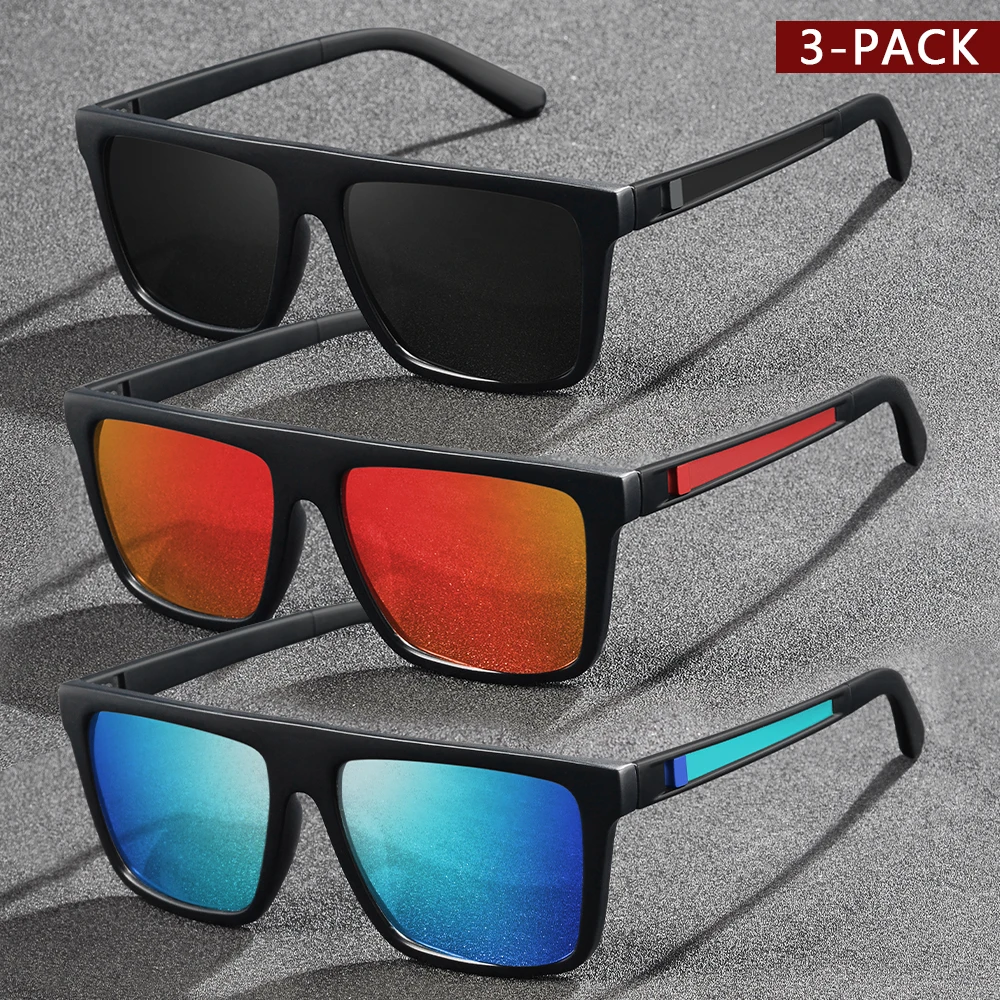 CRIXALIS 3Pcs Polarized Sunglasses For Men Women Vintage Square Fishing Driving Go Out Sun Glasses UV400 For Gifts Holiday