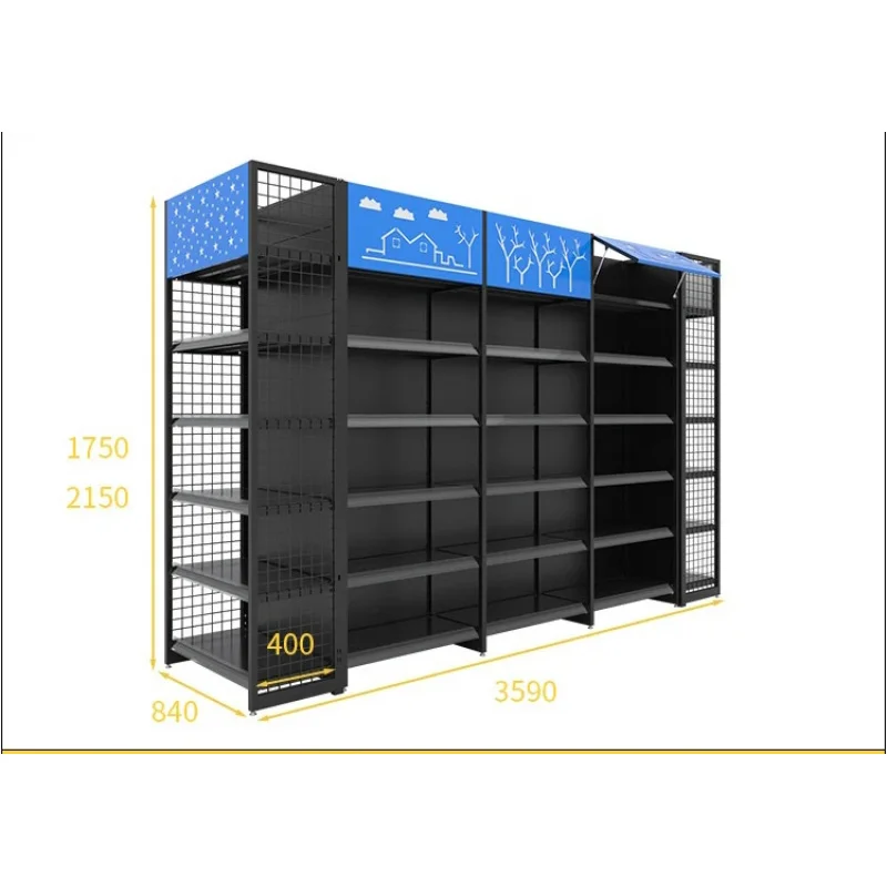 custom.Back-net Heavy-duty Supermarket Shelves, Large-scale Commercial Supermarket Display Racks with Light Box Signage Fixed Sh