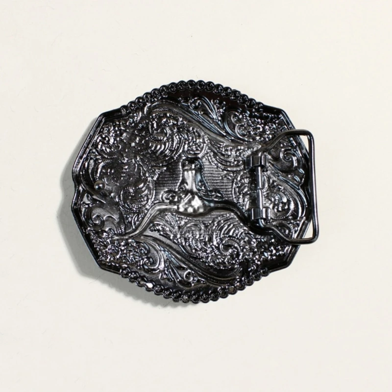 Horn Belt Buckle for Unisex Vintage Metal Engravings Replacement Belt Buckle