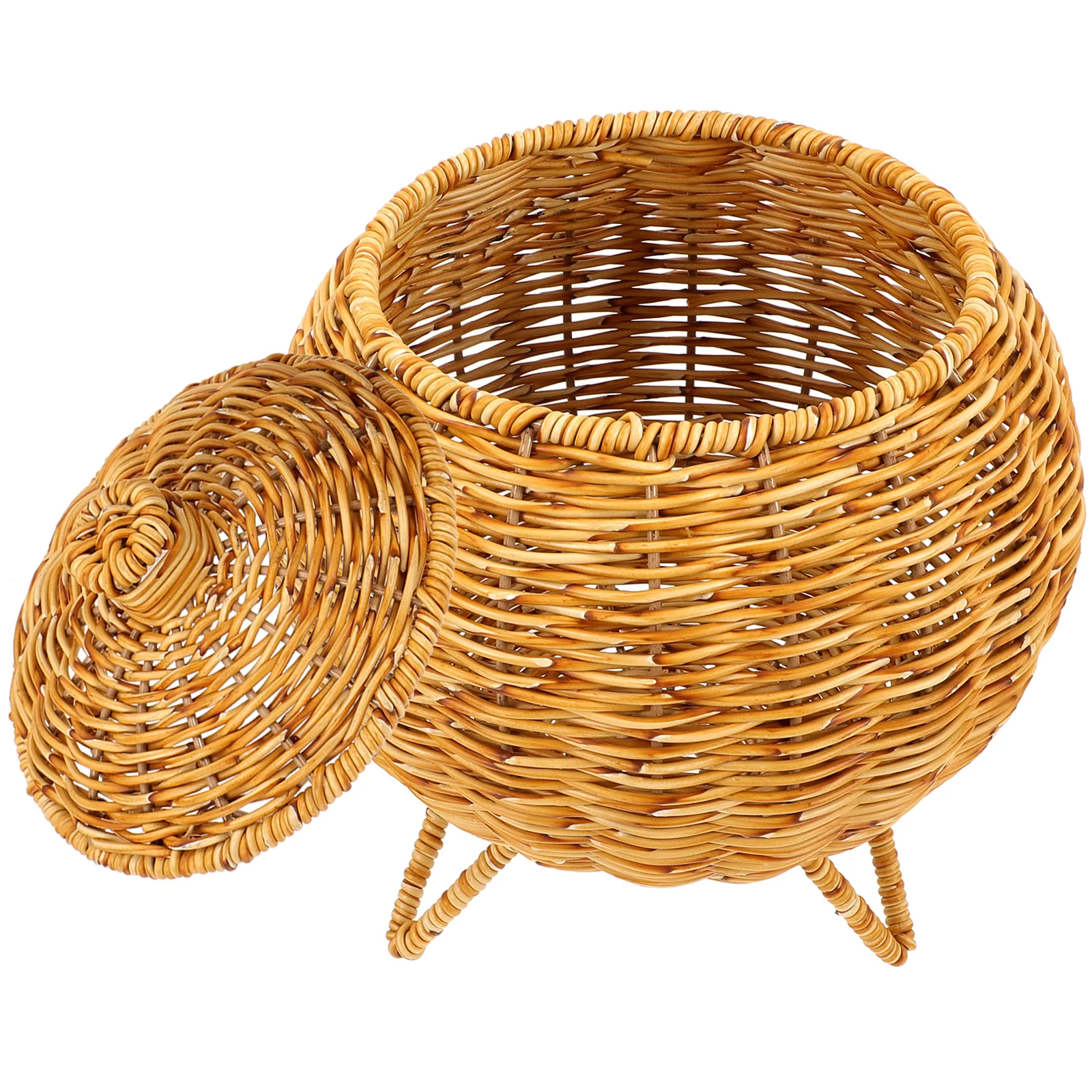 

Woven Storage Basket With Lid Multi Function Basket Household Fruit Holder Natural Decor Desktop Storage Supply