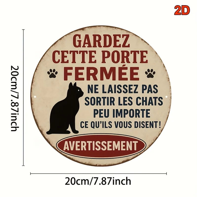 2D Flat, 1pc Round Aluminum Decorative Sign, French-Style Vintage Aluminum Sign with Paw Print - Humorous 