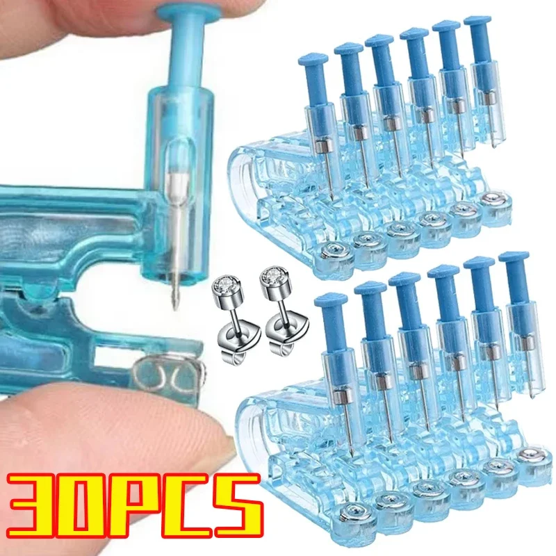 30PCS Disposable Sterility Ear Piercing Gun Kit Asepsis Healthy Safety Nose Earring Piercer Machine Ear Studs Body Jewelry Tool