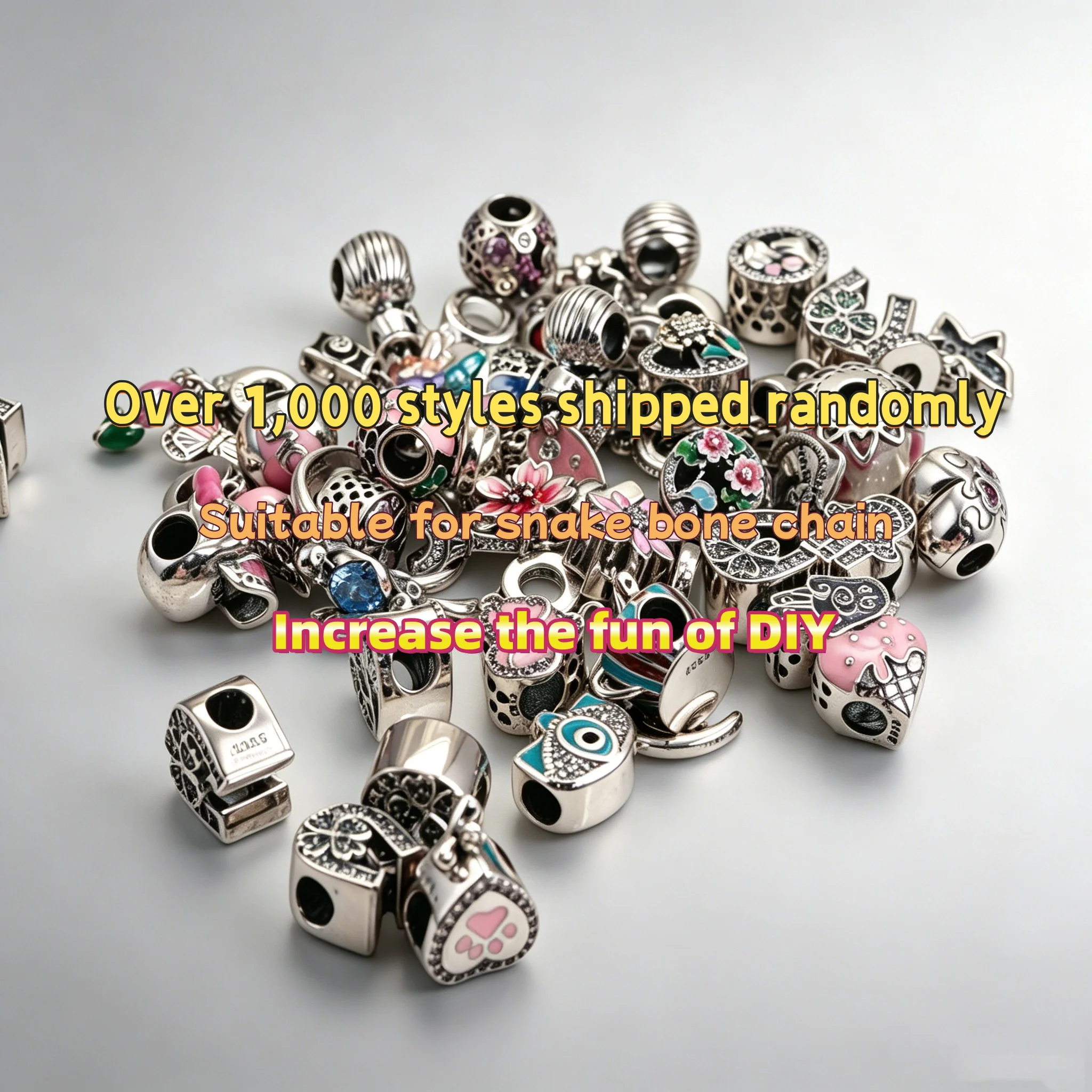 1/10/20 PCS Randomly Mixed Pack Pendant 925 Sterling Silver Beads DIY Charms Snake Bone Chain Bracelet Accessories Jewelry Gift
