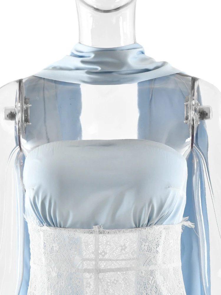 XIAOTANG Schalkragen, schulterfrei, sexy Maxikleid für Damen, elegante Spitze, durchsichtig, trägerlos, ärmellos, rückenfrei, figurbetont, Clubkleid