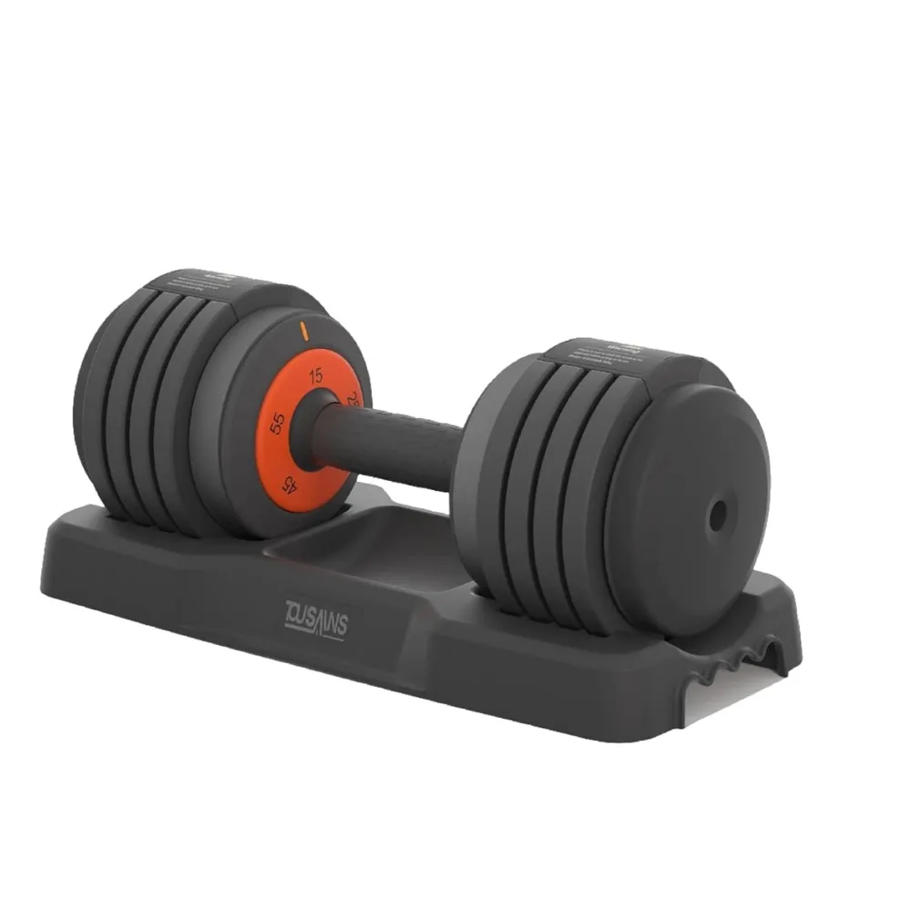

Rubber Adjustable Dumbbells, 5 in 1 Free Weights 5-52.5 lbs Pair, 1-Second Fast Adjustment with Anti-Slip Metal Handle, Compact