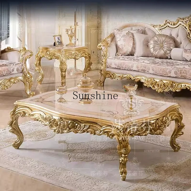 

European luxury living room solid wood carving flower long court sofa tea corner several combination villa high-end