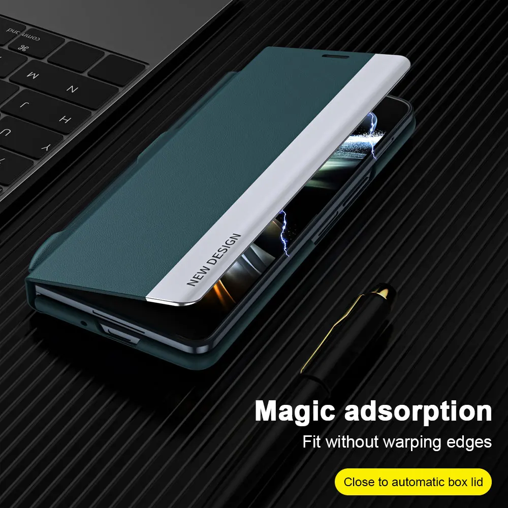 Business All-inclusive Anti-fall Leather Cover For Samsung Galaxy Z Fold 5 4 Magnetic Clamshell Bracket Phone Case With Pen Slot