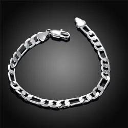 Hot classic 6MM flat sideways chain 925 sterling silver Bracelets for women man party wedding accessories Gifts fashion Jewelry