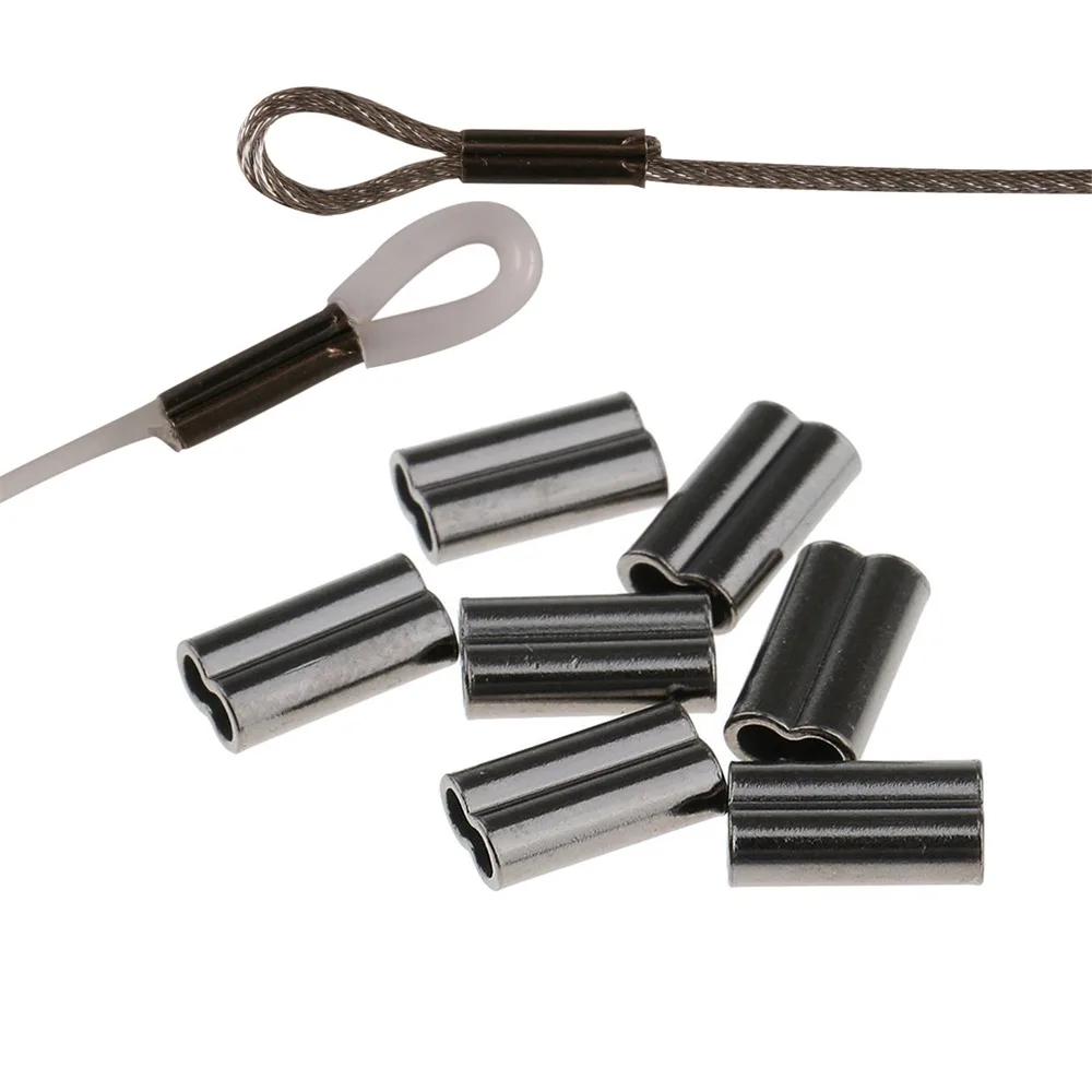 100pcs Black Mini Double Barrel Copper Sleeves for Mono Steel Wire Crimps Fix Tube Saltwater Fishing Rigging Accessories