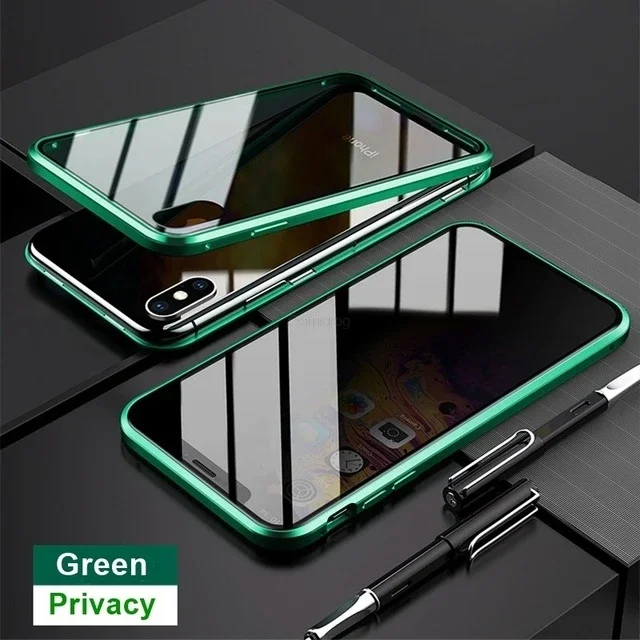 Magnetisch gehard glas Privacy Metal Case voor iPhone 15 14 13 12 XR 11 Pro MAX X 7 8 6 Plus 360 magneet Antispy beschermhoes
