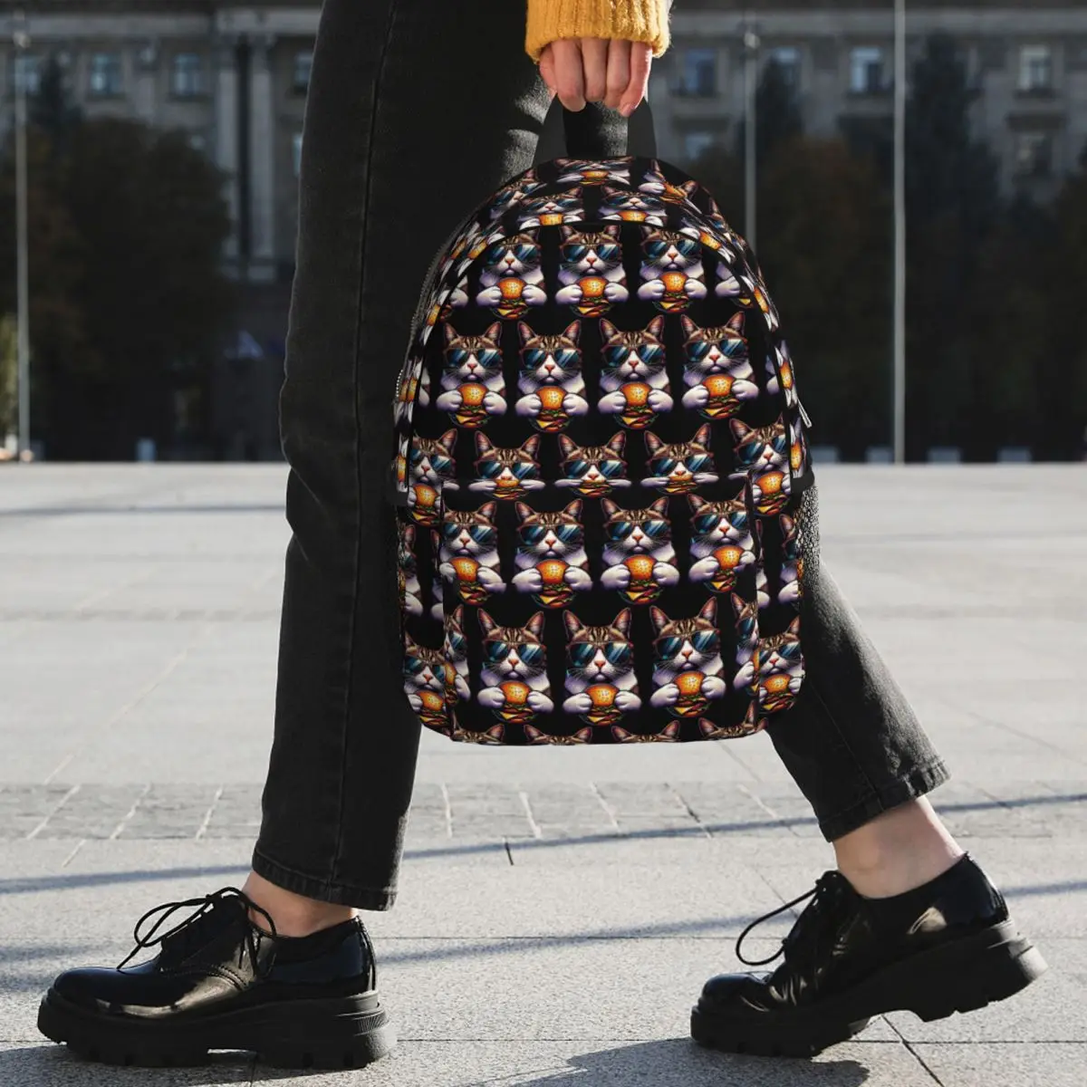 A Cat Eating A Hamburger Backpack Student BookBag Kids School Bag Computer Shoulder Bags for Men Women