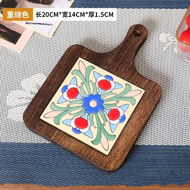 Heat-resistant Coasters Retro Solid Wood Tile Insulated Pot Mats Home Placemats High Temperature Resistant Kitchen Table Mats