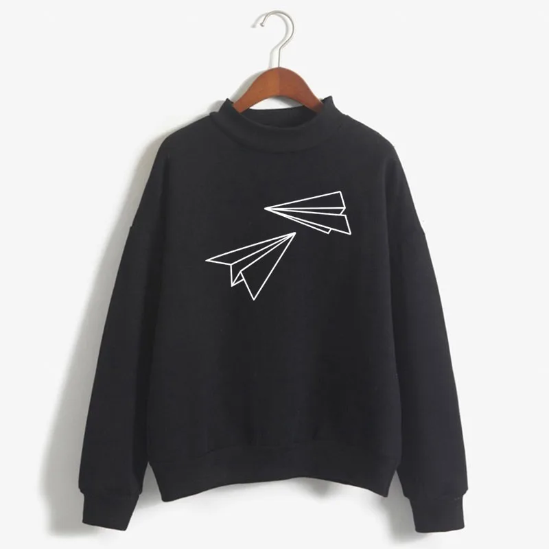 

Paper Airplane Graphic Print Woman Sweatshirt Sweet Korean O-neck Knitted Pullover Autumn Winter Candy Color Women Clothes