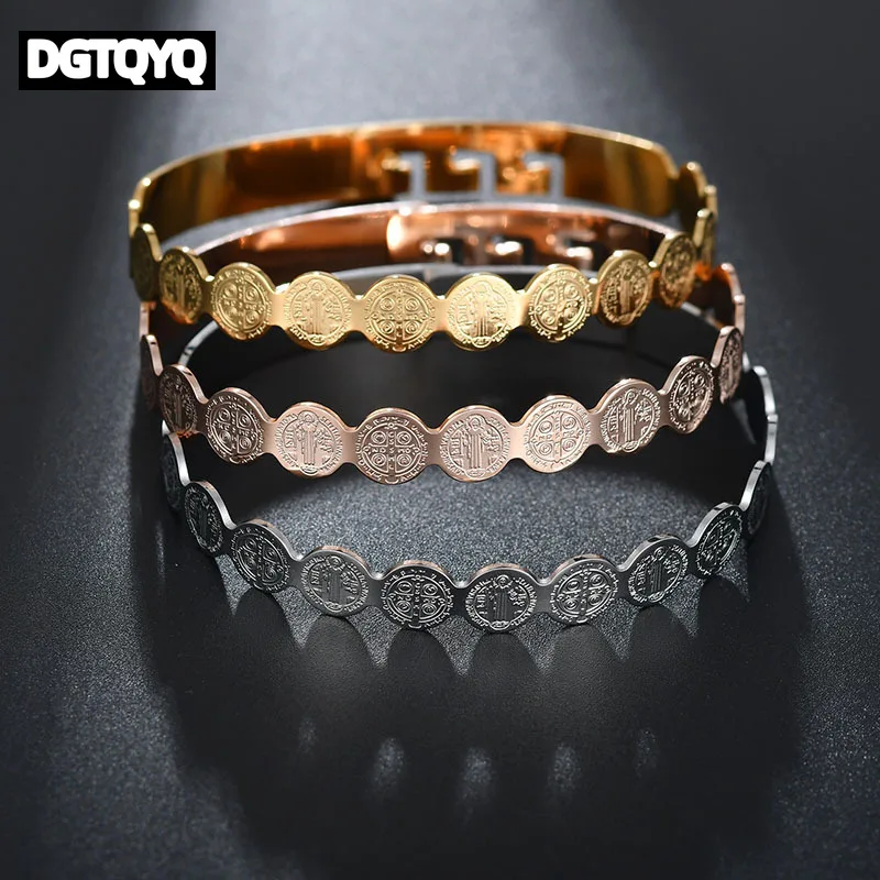 Nextvance Jesus Round Amulet Bangle Stainless Steel Saint Benedict Bracelets Bangles For Female Male Jewelry Bileklik