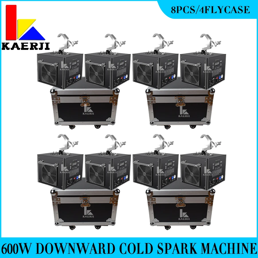 No Tax 4Flycases 8Pcs Electronic 600W Cold Spark Machine Professional Equipment With Remote Control DMX DJ Party Christmas Stage