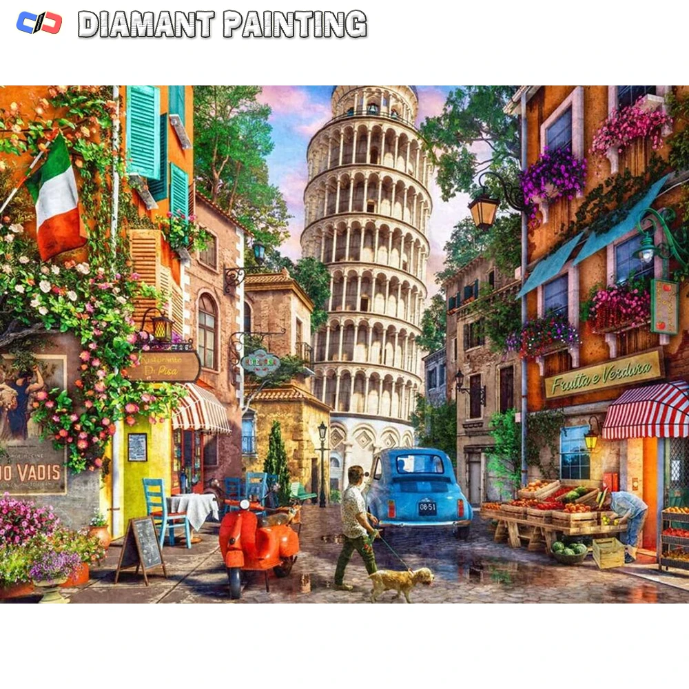 5D New Diamond Embroidery Street Picture Of Rhinestones Landscape Diamond Painting City Mosaic House Needlework Home Decor Art