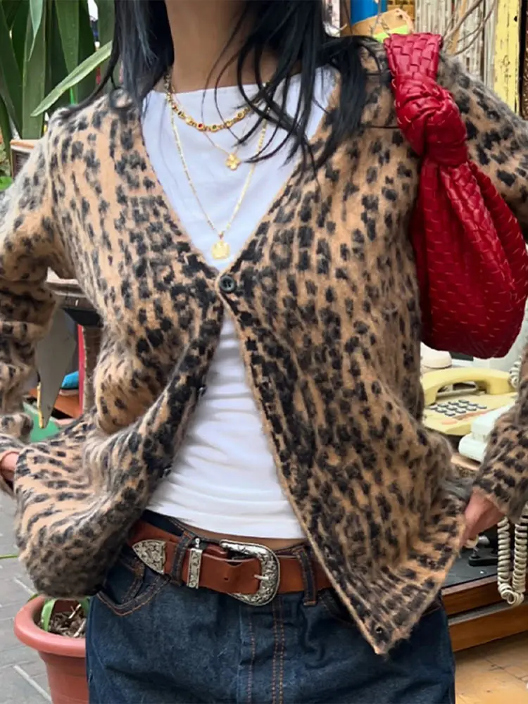 秋冬新作 レディース レオパード柄 ニットカーディガン カジュアル ニットウェア ファッションボタン セーター アウター 長袖 ストリートウェア
