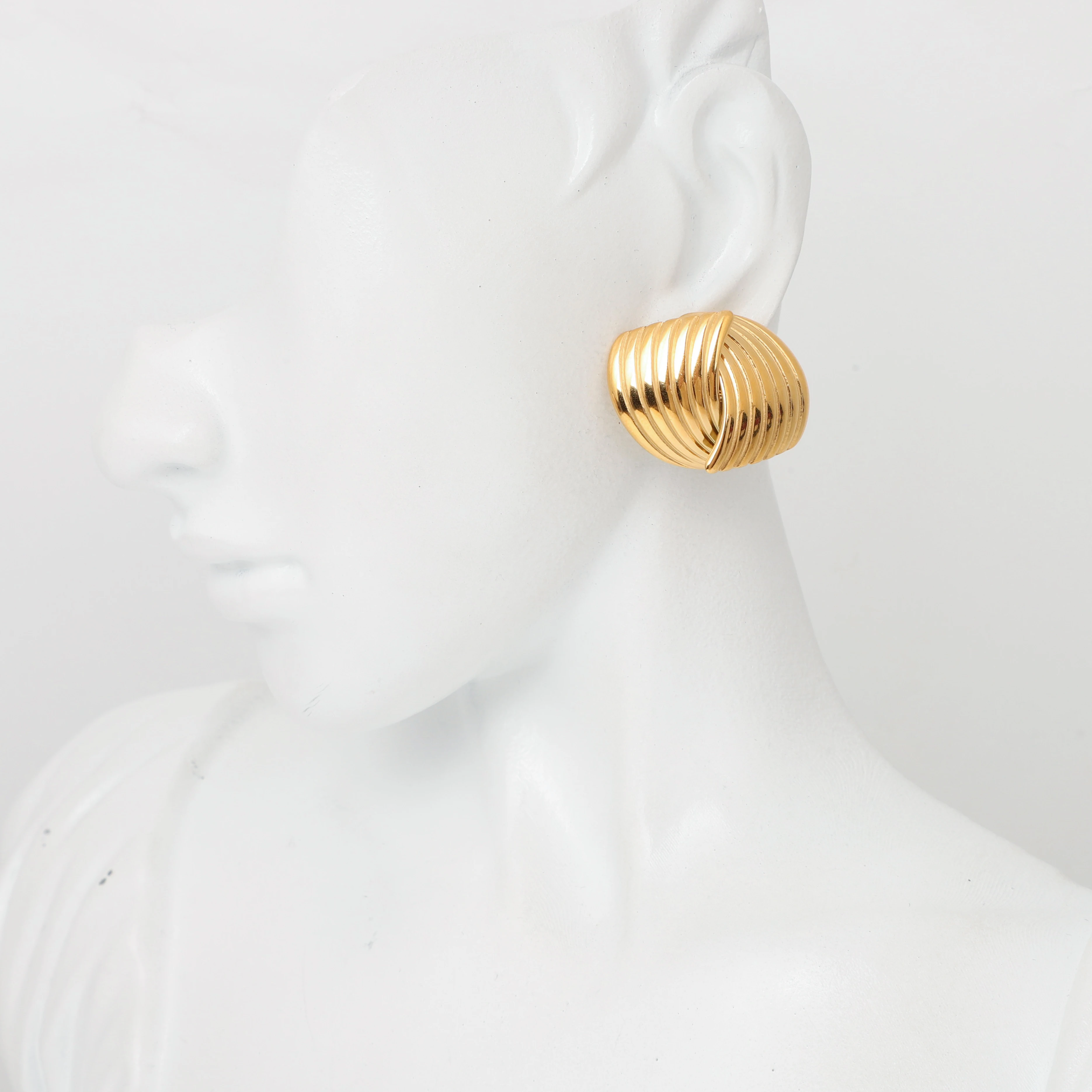 Pendientes de nudo trenzado con textura elegante para mujer, joyería de moda de acero inoxidable chapada en oro de 18k