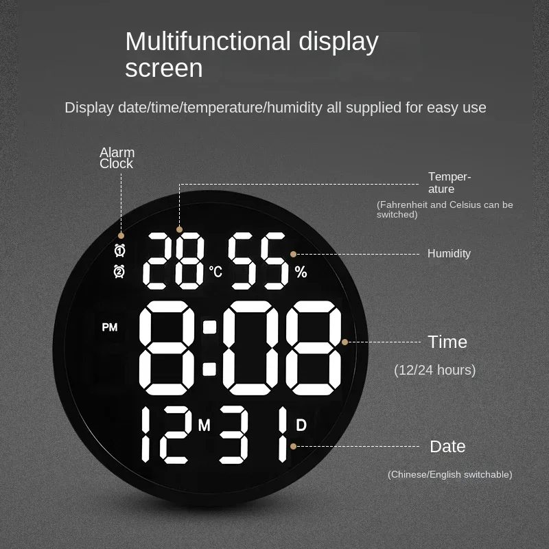 Large Digital Wall Clock Remote Control Temp Date Week Display Power Off Memory Table Clock Wall-mounted Dual Alarms LED Clocks