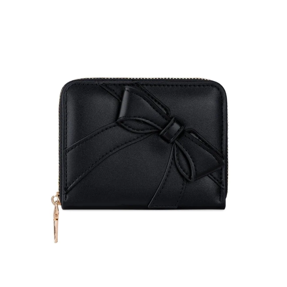 

Fashion Zipper Fashion Wallets PU Leather Solid Color Card Holder Cute Bow Multi-Card Slot Coin Pouch Women