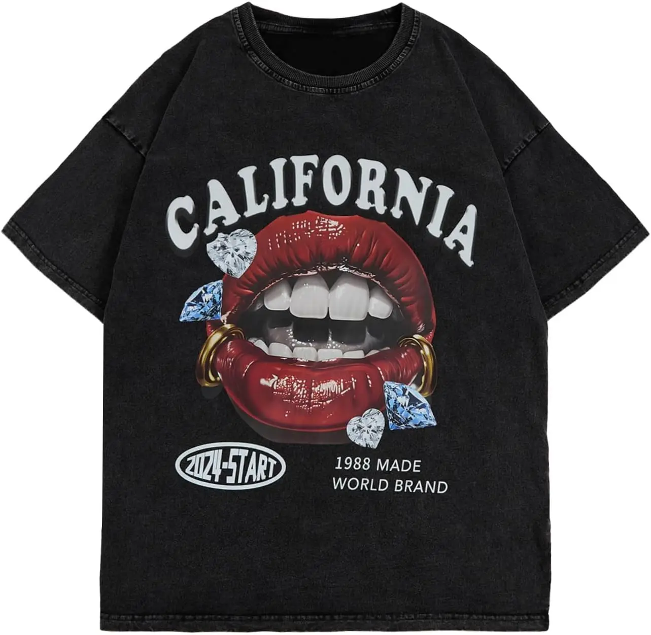 Men's Lip Graphic Tees Vintage Hipster Hip Hop Crew Neck Y2k T-Shirt Streetwear Top 100% Cotton Trendy Y2K Short-Sleeve Tee –