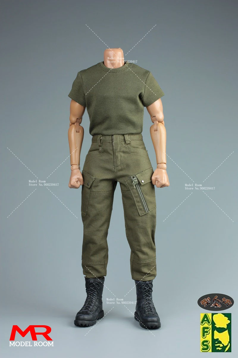 AFS 1/6 Scale Male Tactical Clothing Combat T-shirt Pants Set Model Fit 12'' Soldier Normal Action Figure Body Dolls