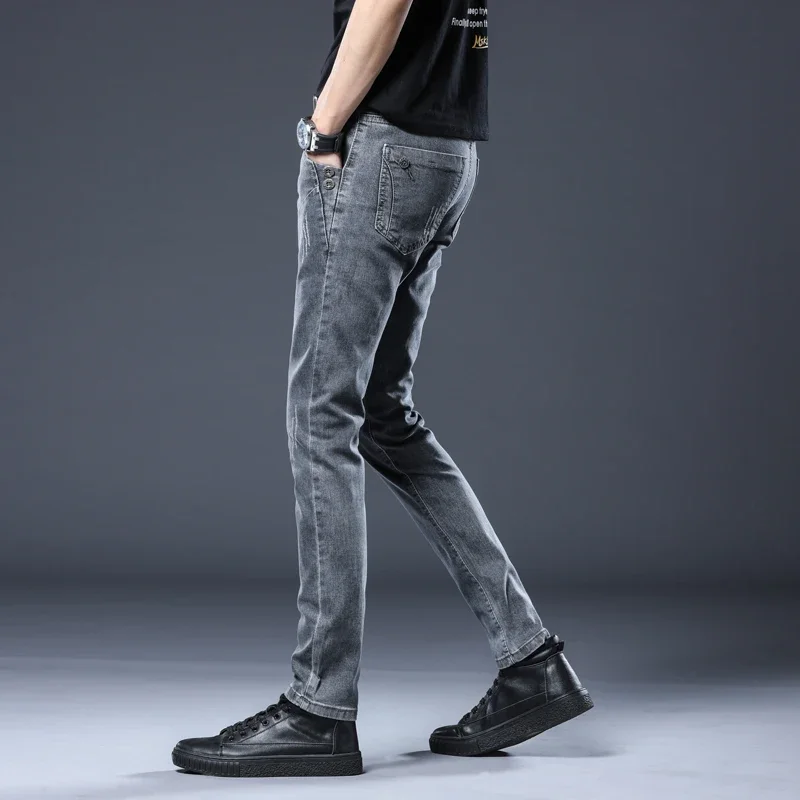 2026 New Gray Skinny Jeans Men's Slim Elastic Korean Fashion Vintage Casual Fee… - Image 5