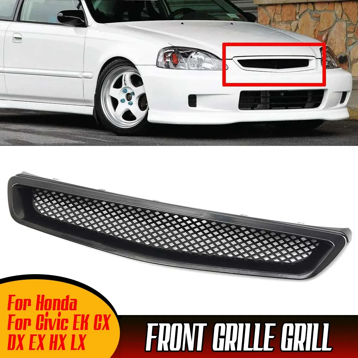 

Black/Carbon Fiber Look Car Front Bumper Hood Mesh Grill Grille For Honda For Civic EK CX DX EX HX LX 1999-2000 Racing Grills