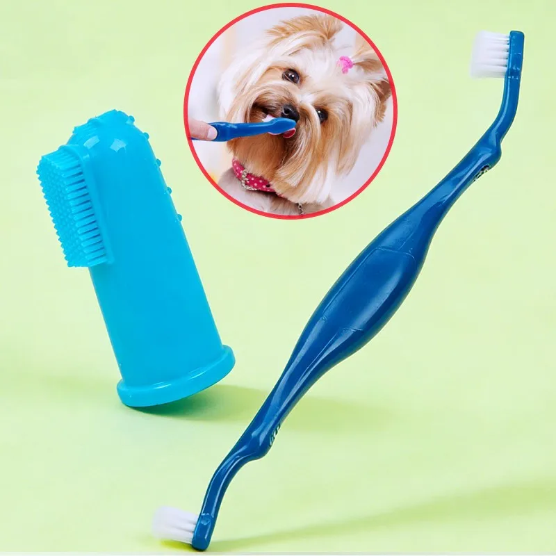 

Dog Toothbrush Set Double Head Pet Toothbrush 2PCS Finger Cover Toothbrushes for Dog Teeth Cleaning 2PC Tooth Brush Pet Supplies