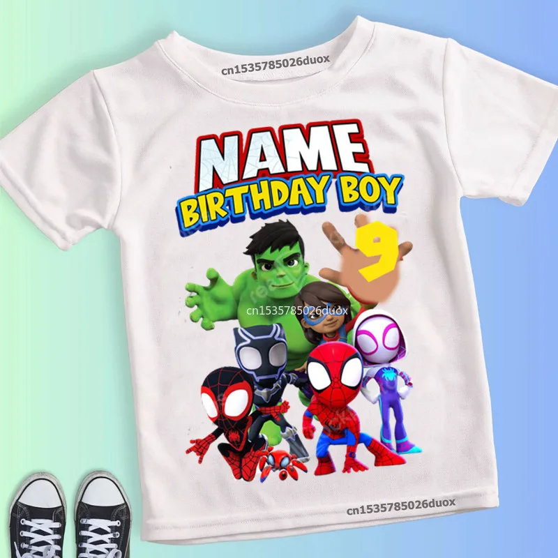 2 3 4 5 6 7 8 9 Marvel SuperHero Birthday Boy Summer Short Sleeve Shirt SpiderMan Hulk Personalize Name Birthday Boys T-shirts