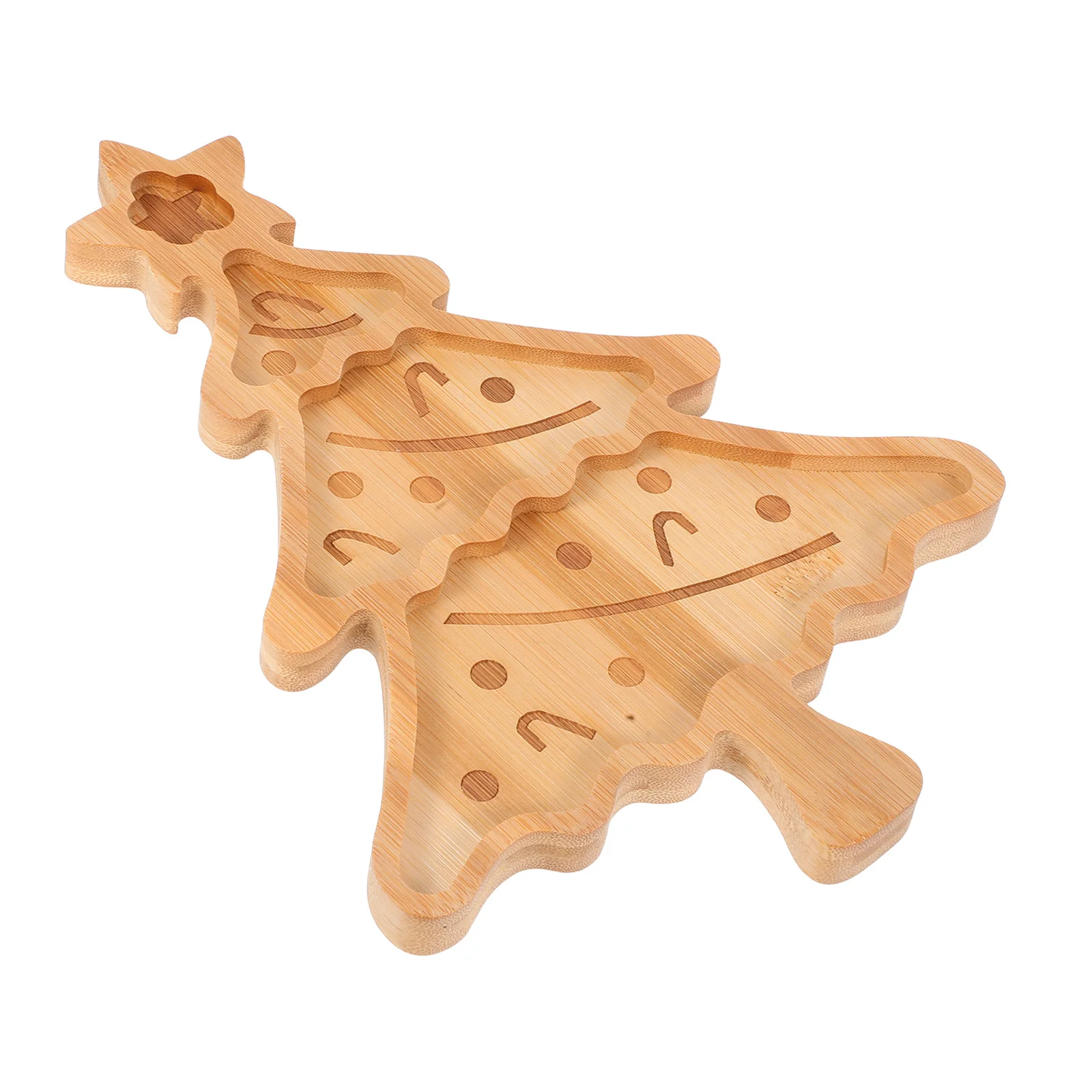 

Christmas Tree Shaped Serving Platter Light Yellow Bamboo Holiday Snack Tray Divided Candy Dessert Nut Charcuterie Board