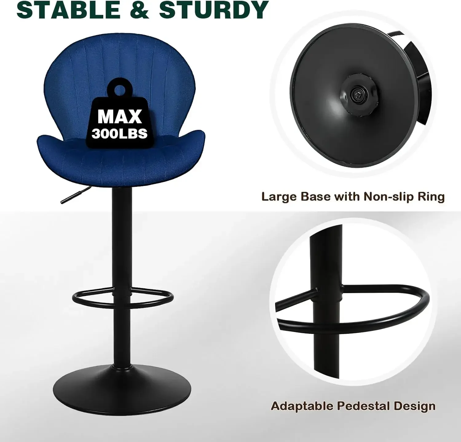 [Discounted Price, Hot Sale!]Modern Bar Stools Set of 4, Velvet Height Adjustable Swivel Barstools, Armless Kitchen Island Count